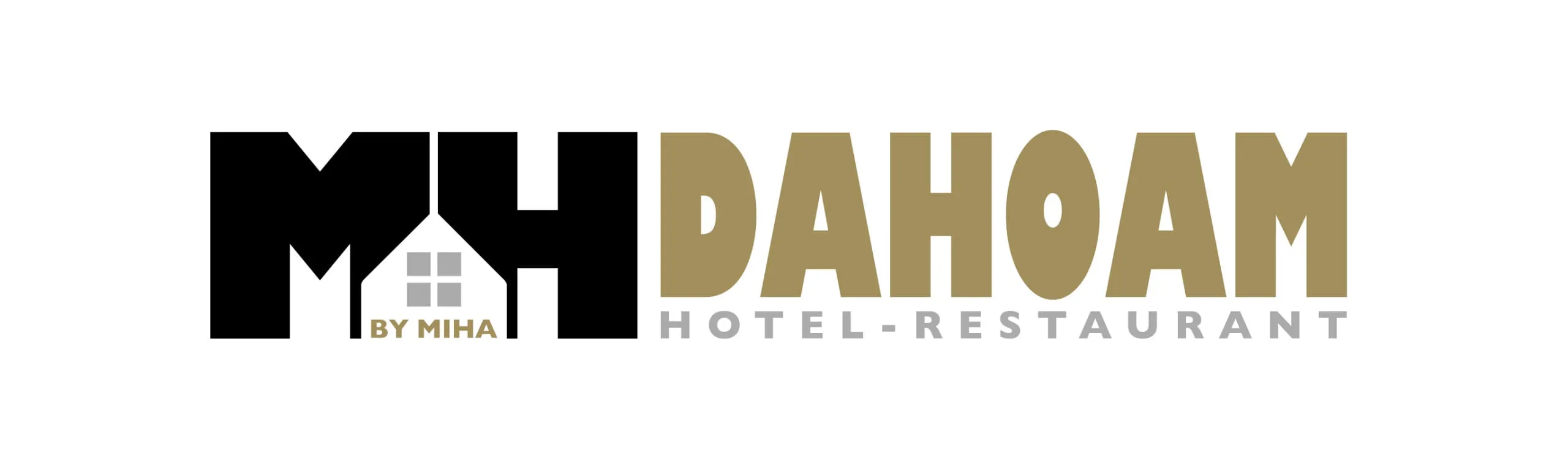 Logo von Dahoam Hotel-Restaurant, stilisierte Schrift und Hausikone